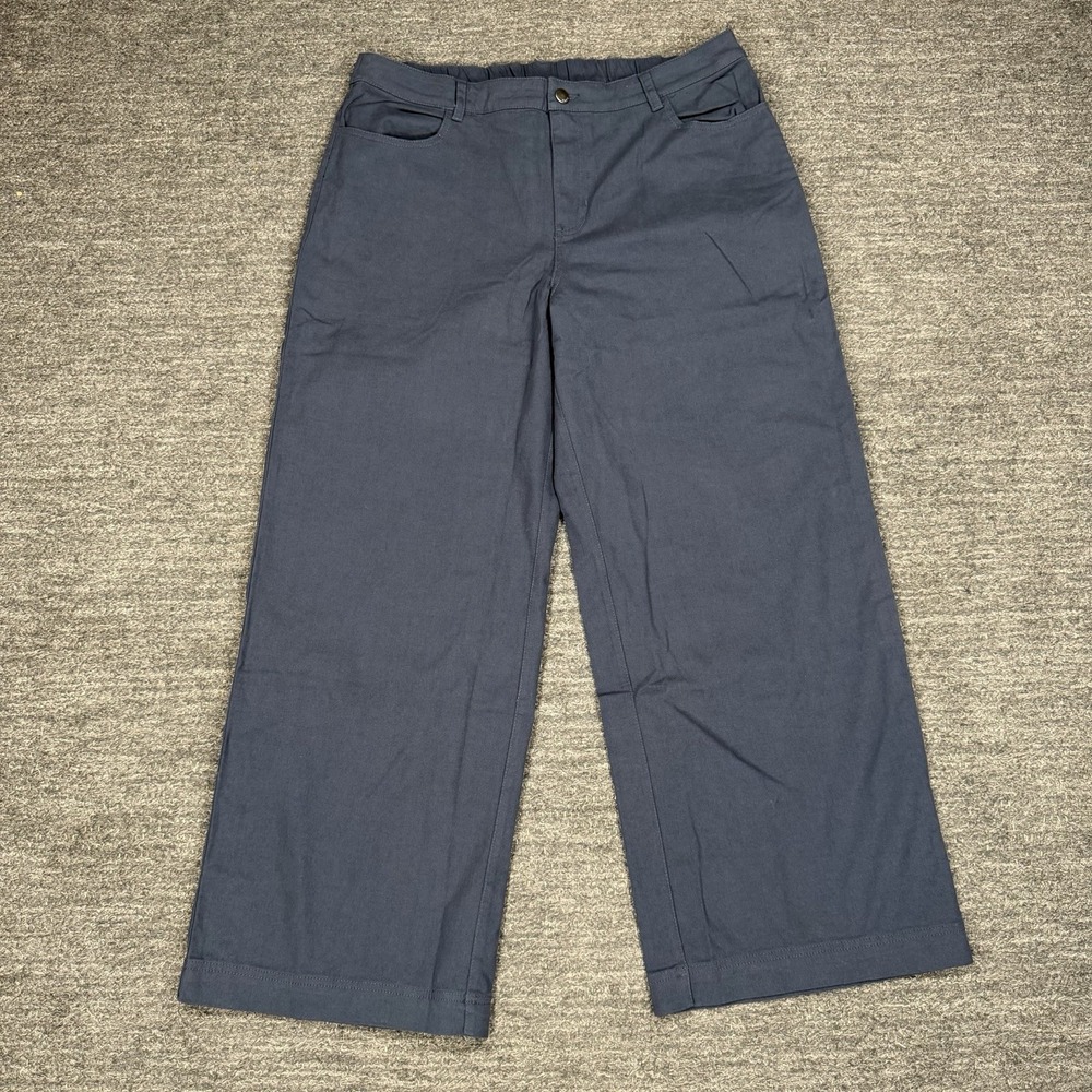 Pact Stretch Twill Organic Cotton Wide Leg Pants Women XL Blue Earthy Chino
